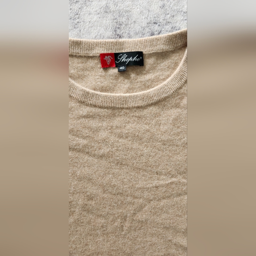 Shephe $159 100% Cashmere Short Sleeve Sweater Size 40 (M, 8) Beige - Picture 2 of 3